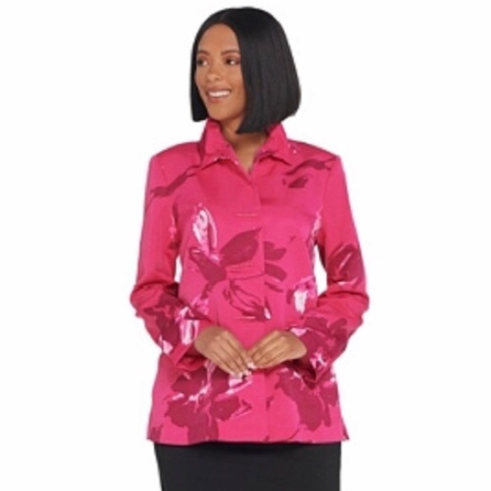 Dennis Basso Printed - Button Front Jacket